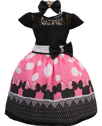 Vestido Infantil Festa Luxo Minnie 