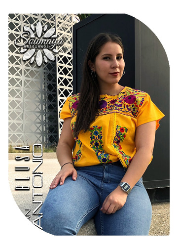 Hermosa Blusa Artesanal Dama Bordada San Antonio