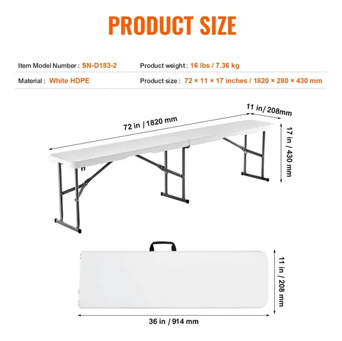 Vevor Portable Folding Bench Outdoor Picnic 2 White | MercadoLivre