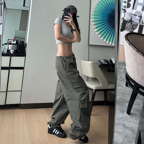 Pantalones Cargo Y2k Mujer High Street Cordón Oversize
