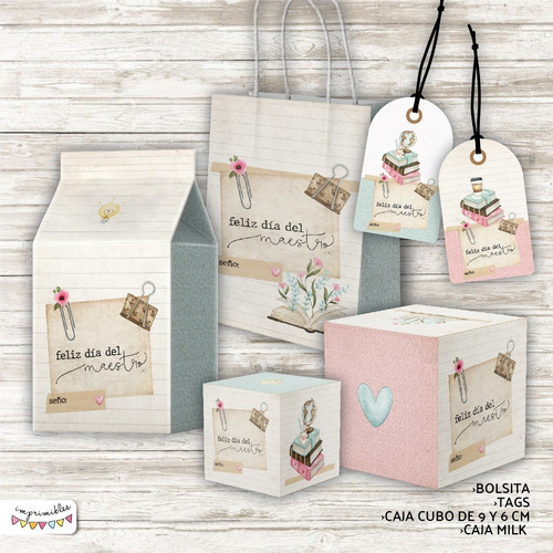 Set Imprimible De Cajas Tags Y Bolsa Día Del Maestro Vintage