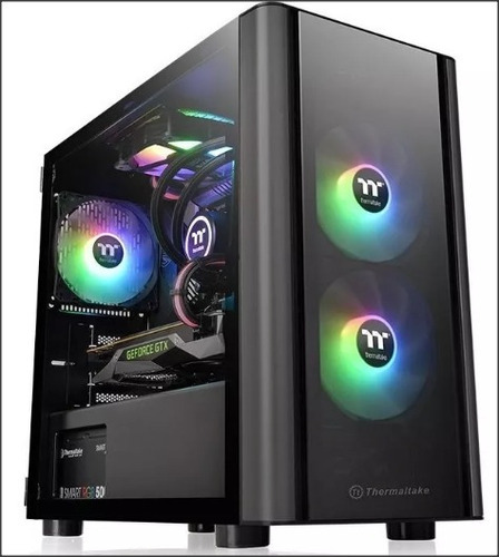 Gabinete Gamer Thermaltake V150 Tg Vidrio Templado Rgb Jfc Color Negro