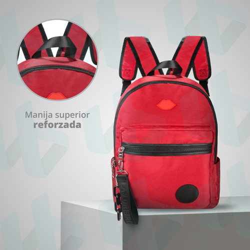 Imagen 5 de 8 de Mochila De Mujer Roja Las Oreiro Porta Notebook 15.6 Pulgadas + Llavero