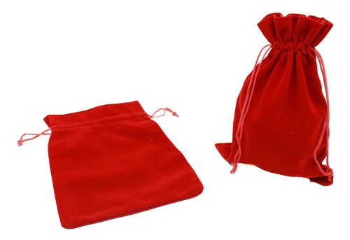 Imagem 2 de 4 de 10 Saquinhos De Veludo Vermelho Joalheria - 10 X 12 Cm
