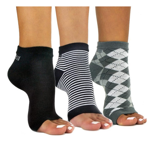 Calcetines Sin Dedos Freetoes - 3 Pares. 1 Negro, 1 Argyle, 