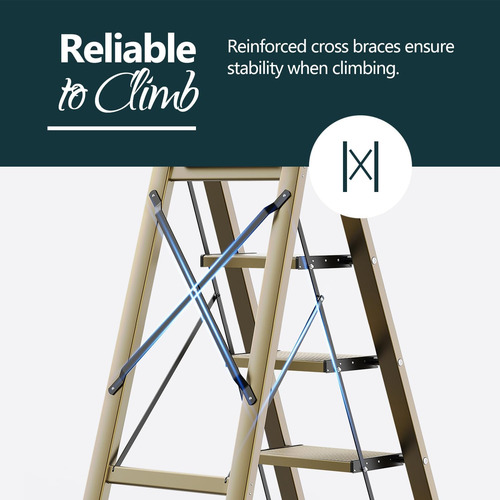 Escalera Plegable De 5 Escalones Con Pedales Anchos, Escaler