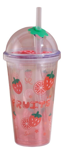 Vaso Con Tapa Y Sorbito 450 Ml - Frutillas 