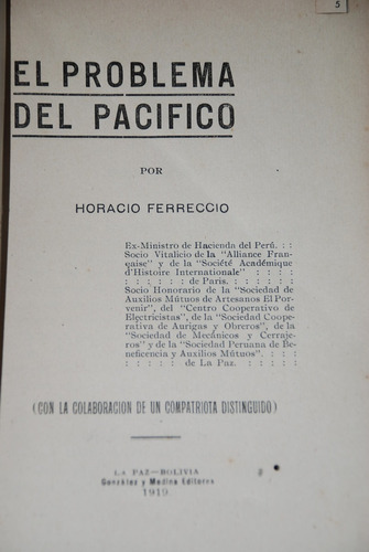 Guerra Pacifico Problema Pacifico Ferreccio 1919 Bolivia