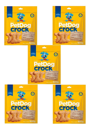 Kit 5 Pacotes De Biscoito Petdog Crock 500 Gramas