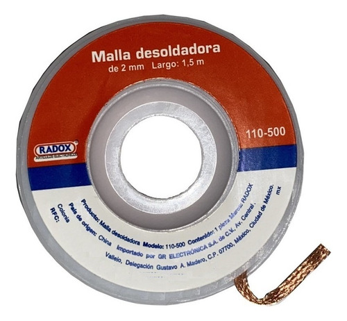 Malla Desoldadora Para Cautín Radox 110-500 Cobre 2mm X 1,5m