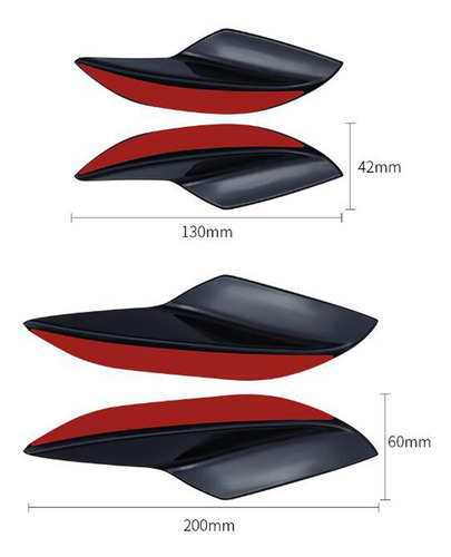 4x Universal Car Spoiler Canards Kit Pegatinas Negro
