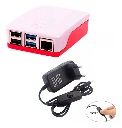 2 Case Oficial + 2 Fonte Usb C 5v 3a Para Raspberry Pi4 C Nf