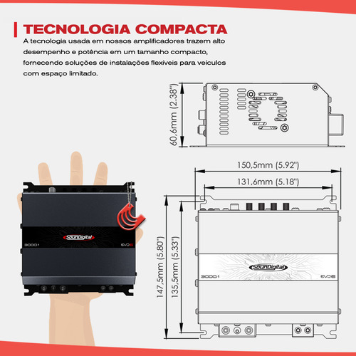 Módulo Amplificador Potência 3000w 1 Canal 4 2 1 Ohm Digital Cor Preto