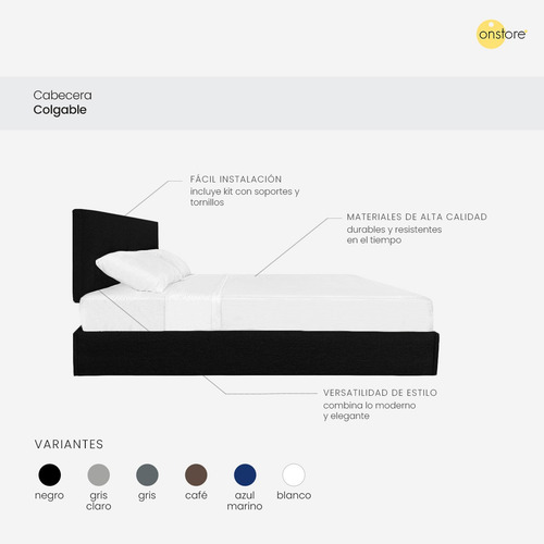 Cabecera Colgable Cama Queen Size Diseño Moderno Resistente Color Negro