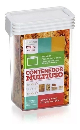 Contenedor Multiuso Plastico Hermético 1200cc Colores Varios