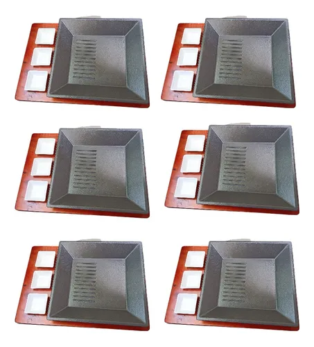 comprar Plato De Hierro Set 6 Platos + Base Madera 27x27x3,8cm