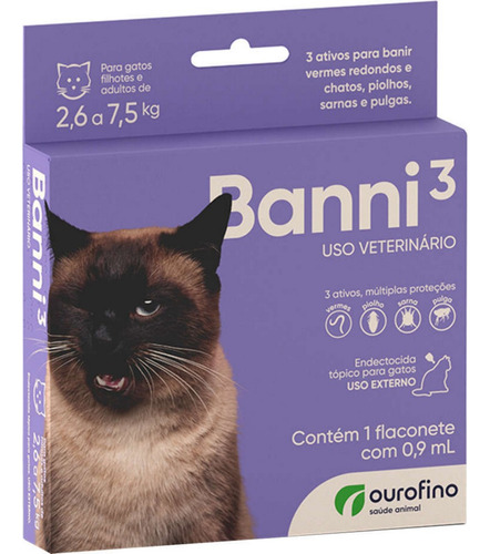 Antipulgas Ourofino Banni 3 Para Gatos - 0,9ml (2,6 A 7,5 Kg