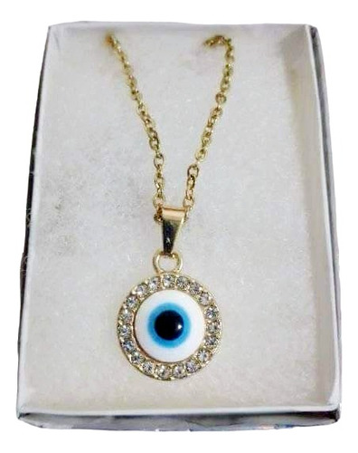 Ojo Turco Dorado Collar Dama Acero Inoxidable Cadena 45 Cm