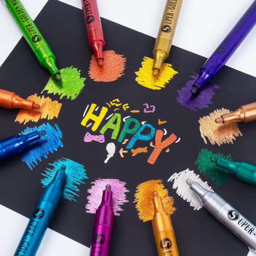 Marcadores Metalico Punta Media Con Glitter Multicolor 12 Pz