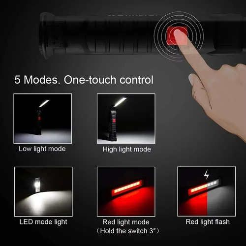 Luz De Trabajo Led Cob, Linterna Recargable Usb Regulable