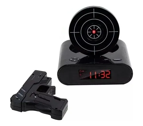 Reloj Despertador Alarma De Tiro Al Blanco Con Pistola Led