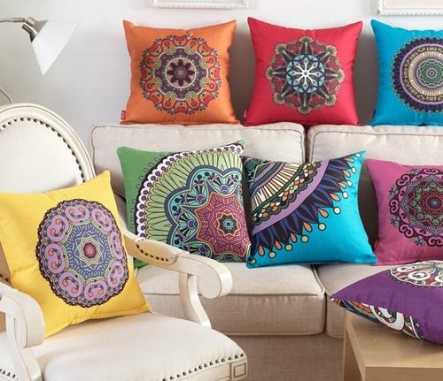 Fundas De Cojines Reversibl Bohemios Con Rellenos 45cm 1par