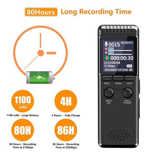 Gravador De Voz Digital De 32gb Com Capacidade De Gravação D