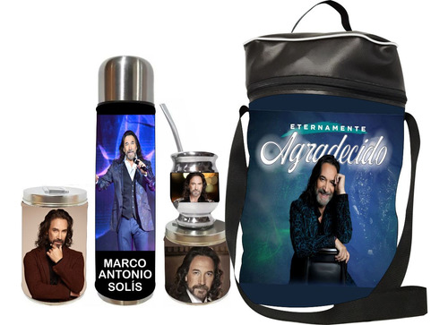 Equipo De Mate Set Matero Marco Antonio Solís. Ecocuero Negro