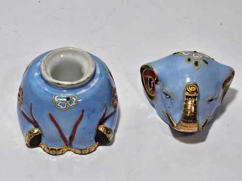 Antiguo Tintero De Escritorio Porcelana Elefante Japon (Usado)