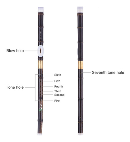 Flauta Transversal Desmontable De Bambú Negro Natural Bawu B