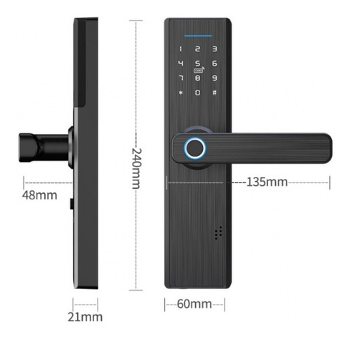 Cerradura Electrónica Huella Código 4 Cerrojos Aluminio Der Negro