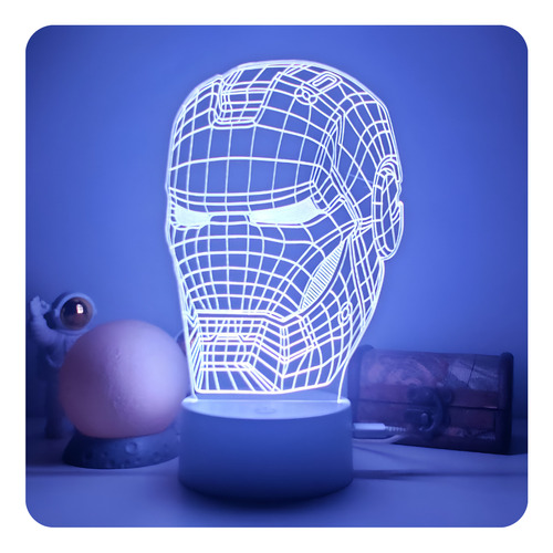 Abajur Led Homem De Ferro Usb Acrílico 16 Cores Decoração Estrutura Branco 127/220v