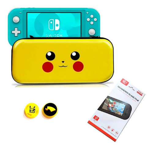 Estuche Para Nintendo Switch Lite Pikachu + Mica +2 Thumbs