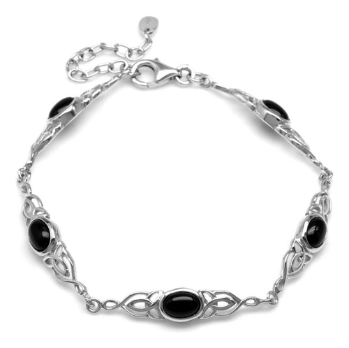 Silvershake Pulsera Ajustable De Plata De Ley 925 Con Ónix N