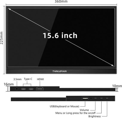 Monitor Portátil Thinlerain De 15,6 Pulgadas Fhd 1080p Con Y