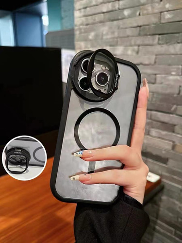 Funda Con Soporte Y Pulsera Para Iphone 16 Pro Cubre Cámara Negro