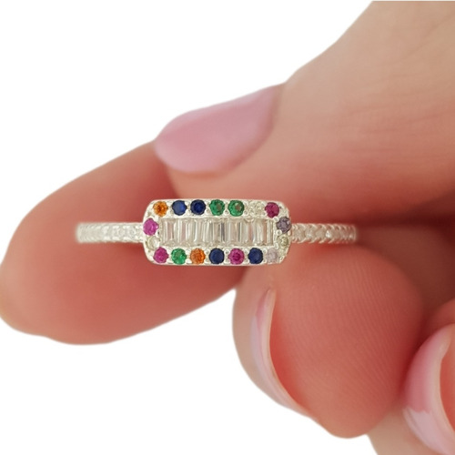 Anillo Aliza Cubic Baguette Multicolor Plata 925