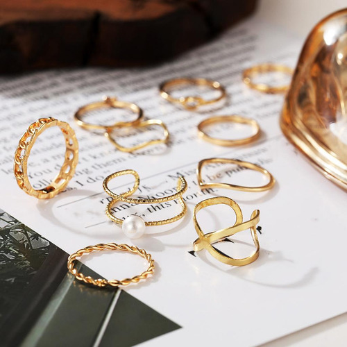 10 Piezas De Anillos De Apilables De Metal Geométrico Liso