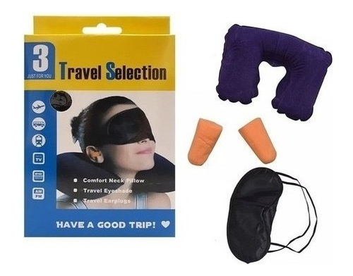 Set De Viaje Almohada Inflable + Cubre Ojos + Tapones Oidos