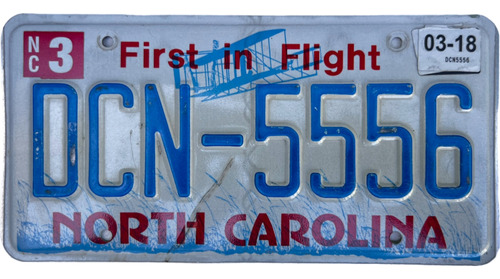 North Carolina Original Placa Metálica Carro Eua Americana
