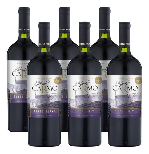 Vinho Tinto Suave Garrafa 1 Litro Monte Carmo Caixa 6