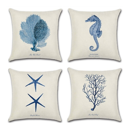 Imagen 1 de 1 de Juego De 4 Fundas Decorativa Para Cojín Estilos Del Océano