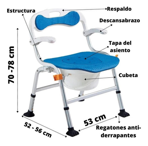 Silla Cómodo Ducha Aluminio Descansabrazos Azul De Lujo