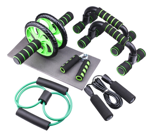 Set Deportivo 7 En 1 Rueda Abdominal Cuerda Lhotse Fit Color Verde