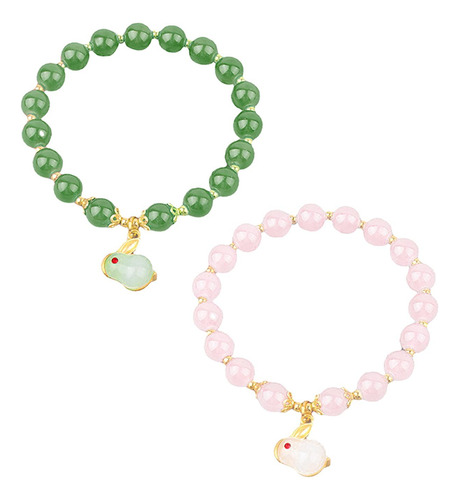 2 Pulseras Elegantes Con Para Festival De Verde Y Rosa
