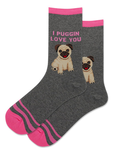 Calcetines Hot Sox I Puggin Love You Para Mujer, 1 Par, Carb