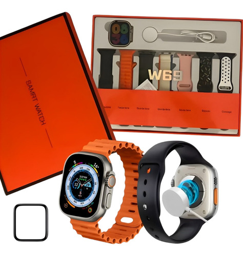 Relógio Inteligente Smartwatch 7 Pulseiras W69 Series 9 49mm Caixa Prateado Pulseira Multicolor Bisel Prateado Desenho Da Pulseira Milanese