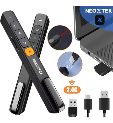 Caneta Laser Controle Sem Fio Apresentador Slide Power Point USB Recarregavel NeoXTek Preto