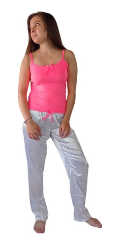 Pijama Pantalón Satin O Piel De Durazno Blusa Esqueleto Tira