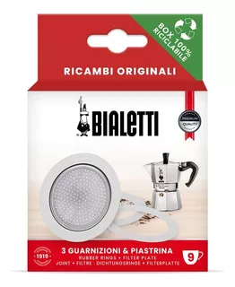 9 Tz Repuesto Original Bialetti Cafetera 3 Juntas+1 Filtro